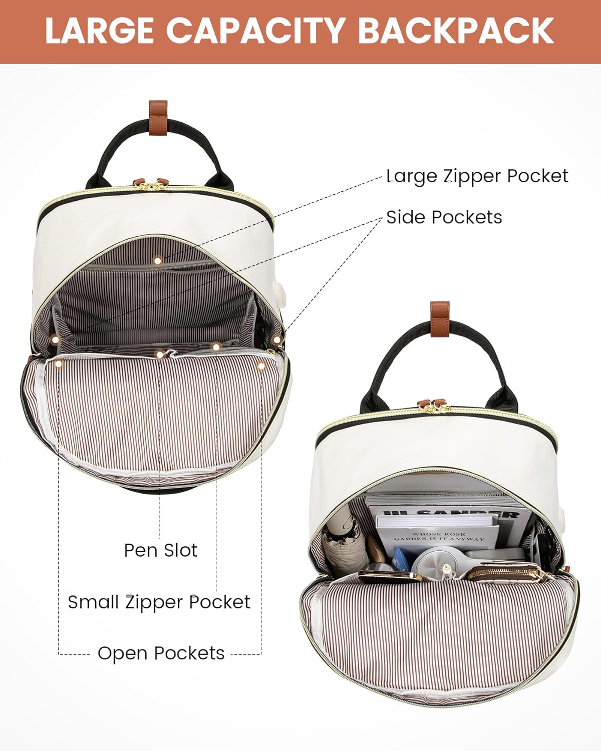 Detalle 2 de LOVEVOOK Women’s Backpack with USB Port and 15.6-inch Laptop Protection (Beige/Black) – waterproof rucksack