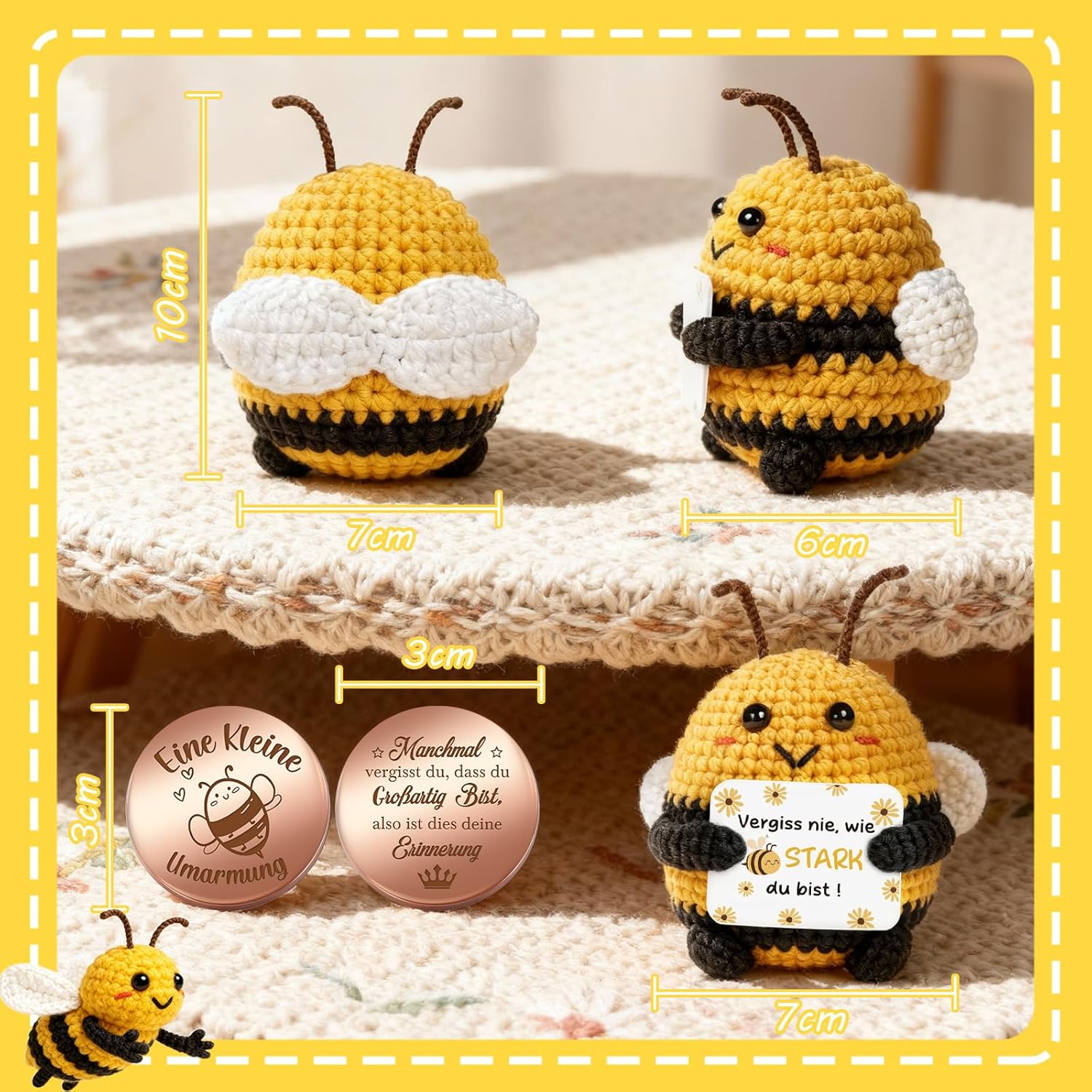 Thumbnail 1 de Giftota Pocket Hug – handgehäkelte Biene als Glücksbringer & Mutmacher mit Münze im Etui