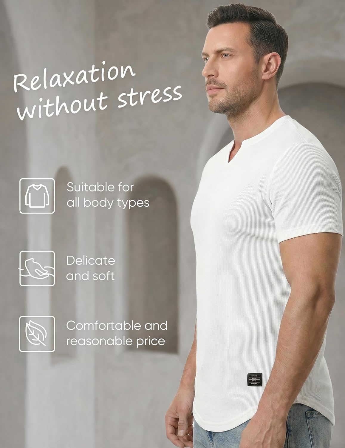 Thumbnail 4 de JMIERR Mens Muscle Slim V Neck 1pc