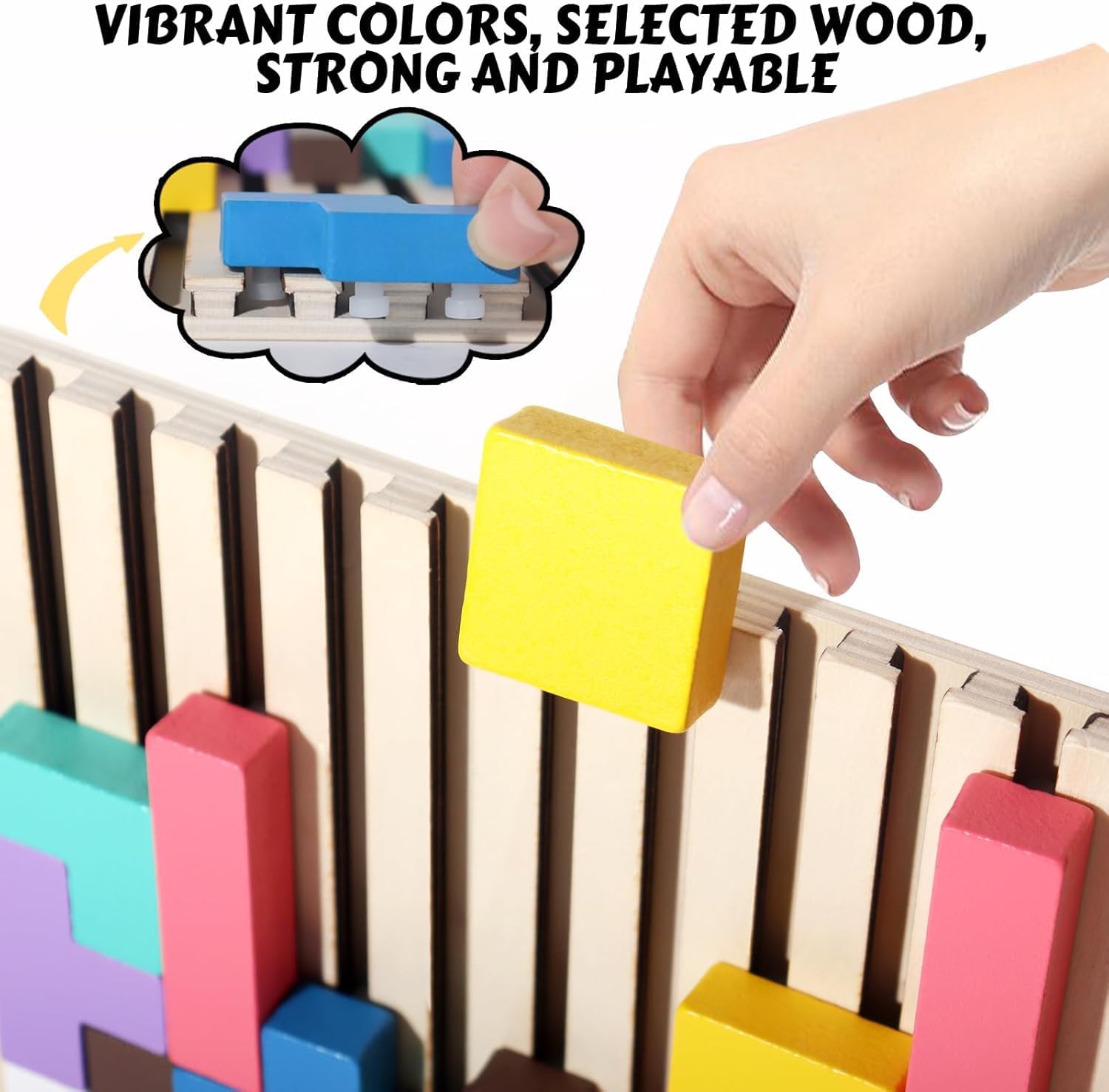 Detalle de WISBOOK Wooden Colored 3D Russian Block Puzzle: Montessori Stacking & Brain Teasers for Ages 3–6