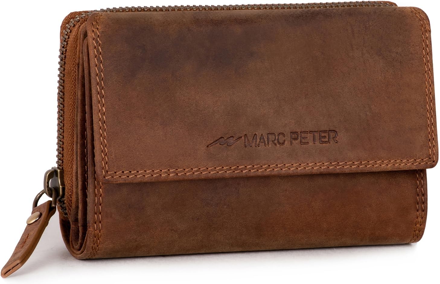 Marc Peter® Rosie Damen Geldbeutel Leder RFID – Großes Vintage-Ledergeldbörse mit Reißverschluss