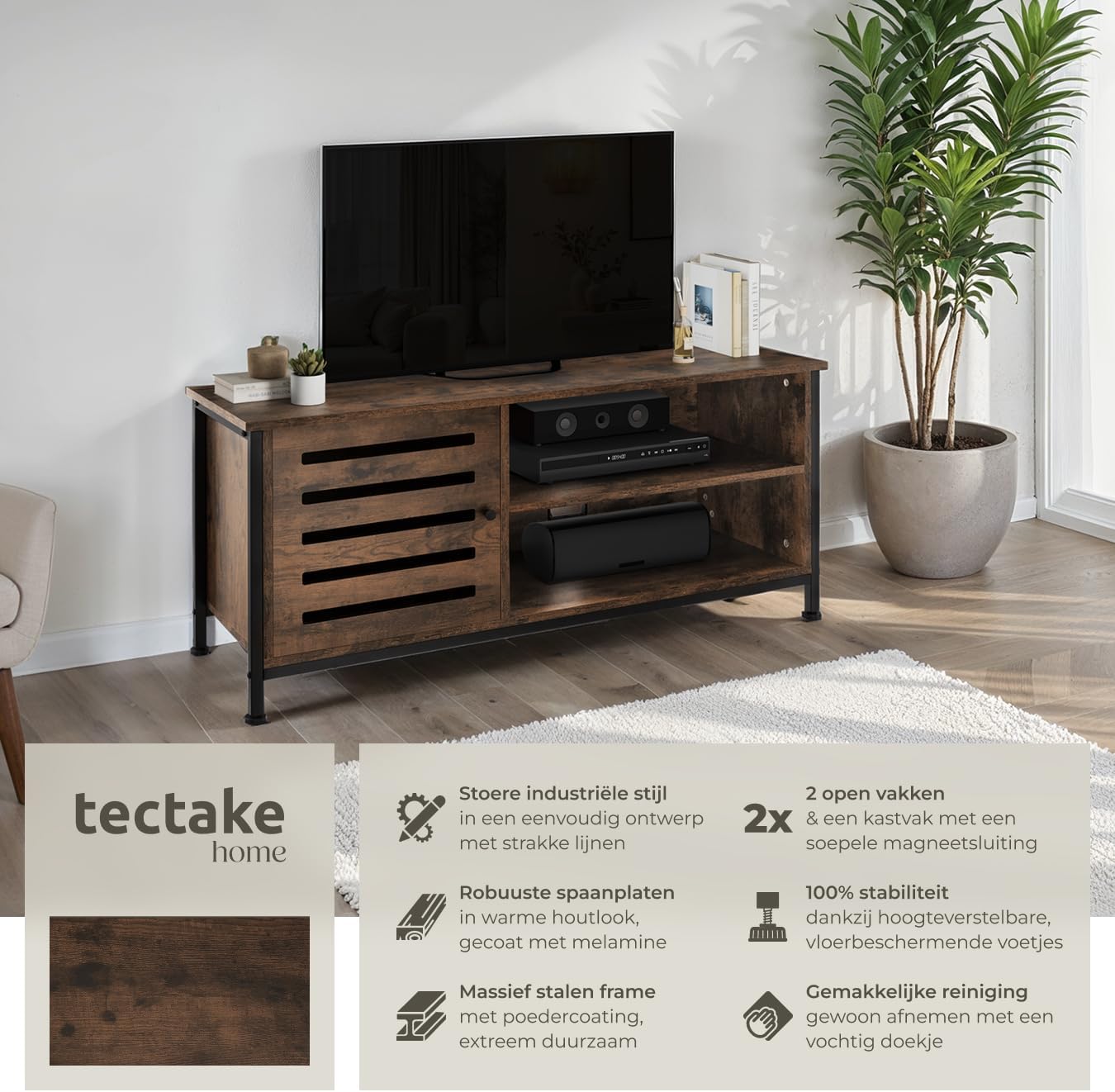 Detalle 2 de tectake Galway tv-meubel voor tv’s tot 55 inch, 2 open vakken en magneetdeur
