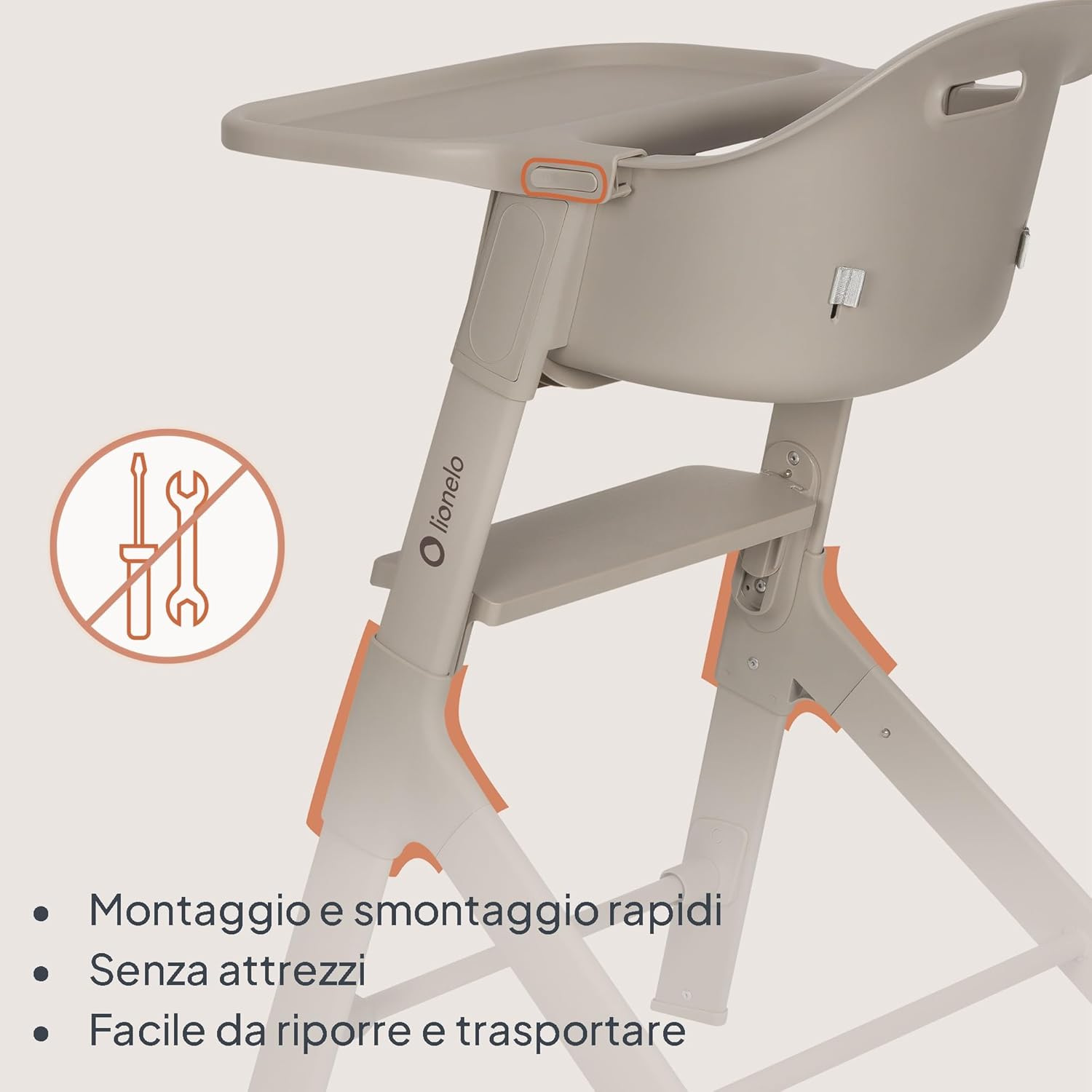 Detalle de Lionelo BENY Seggiolone Pappa 6 mesi – 3 Anni: seggiolone evolutivo con vassoio scorrevole e poggiapiedi regolabile