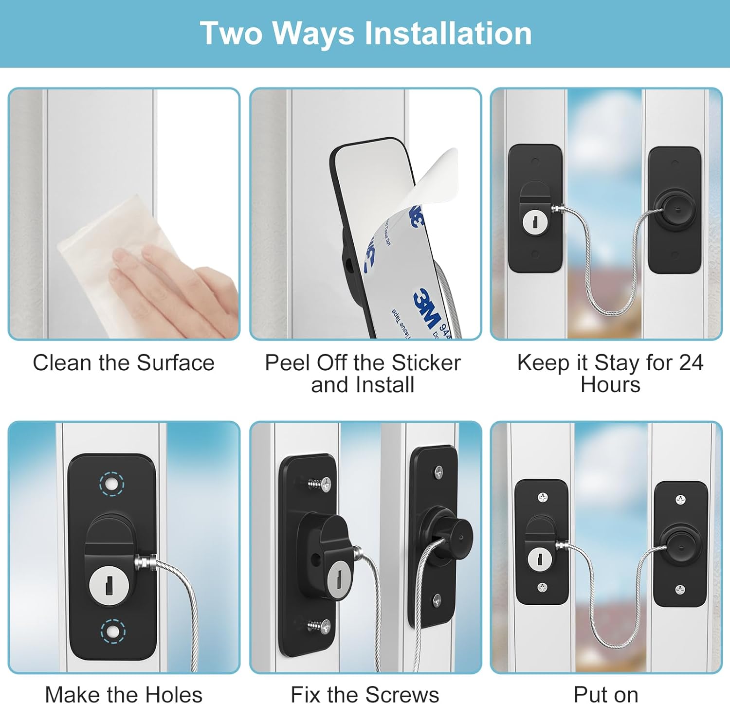 Thumbnail 4 de AOSITE Fenstersicherung für Kinder (Schwarz) – nur Kippsicherung, ohne Bohren möglich, 2 Stück