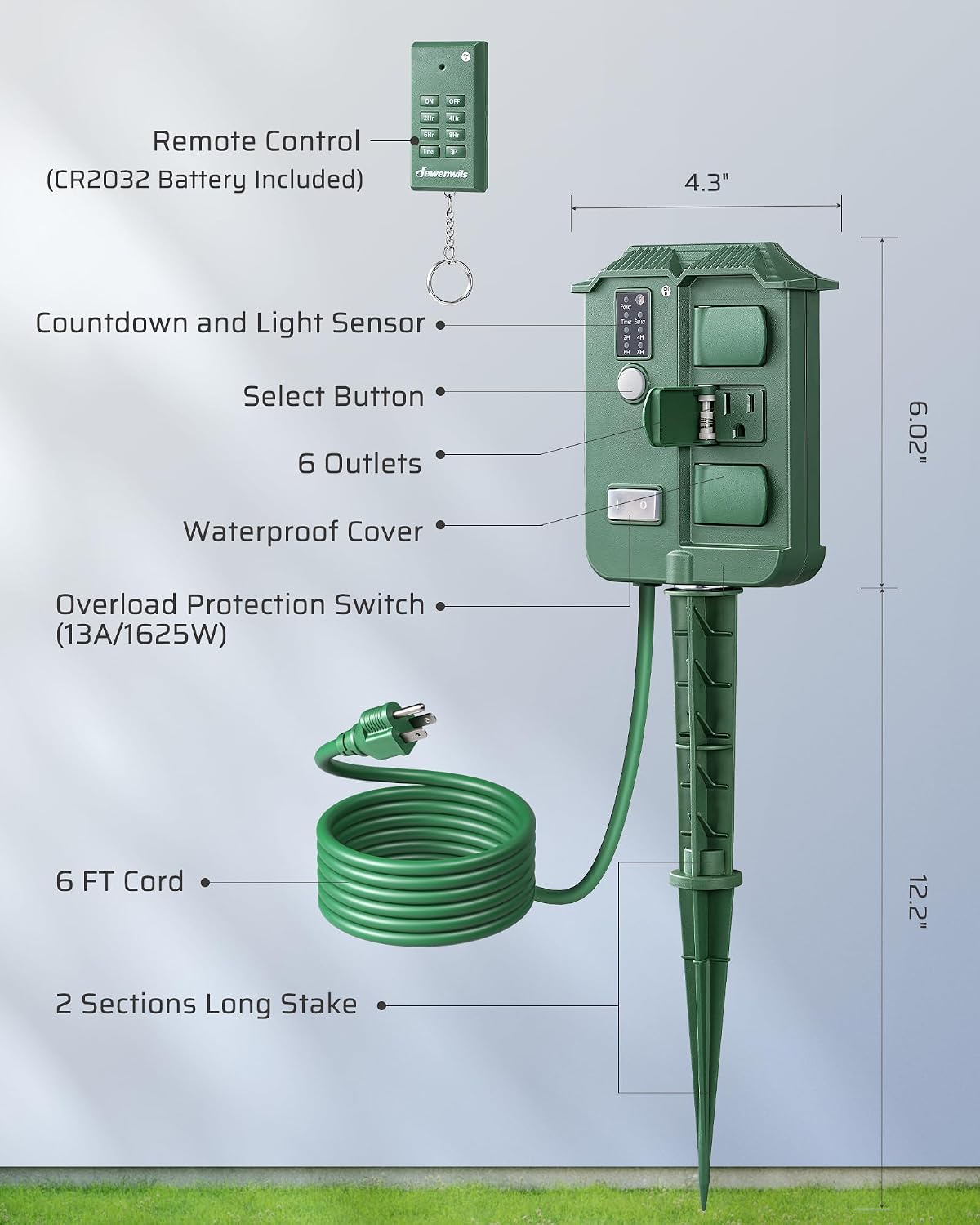 Thumbnail 6 de DEWENWILS Outdoor Power Stake Timer with 6 Outlets and Remote Control