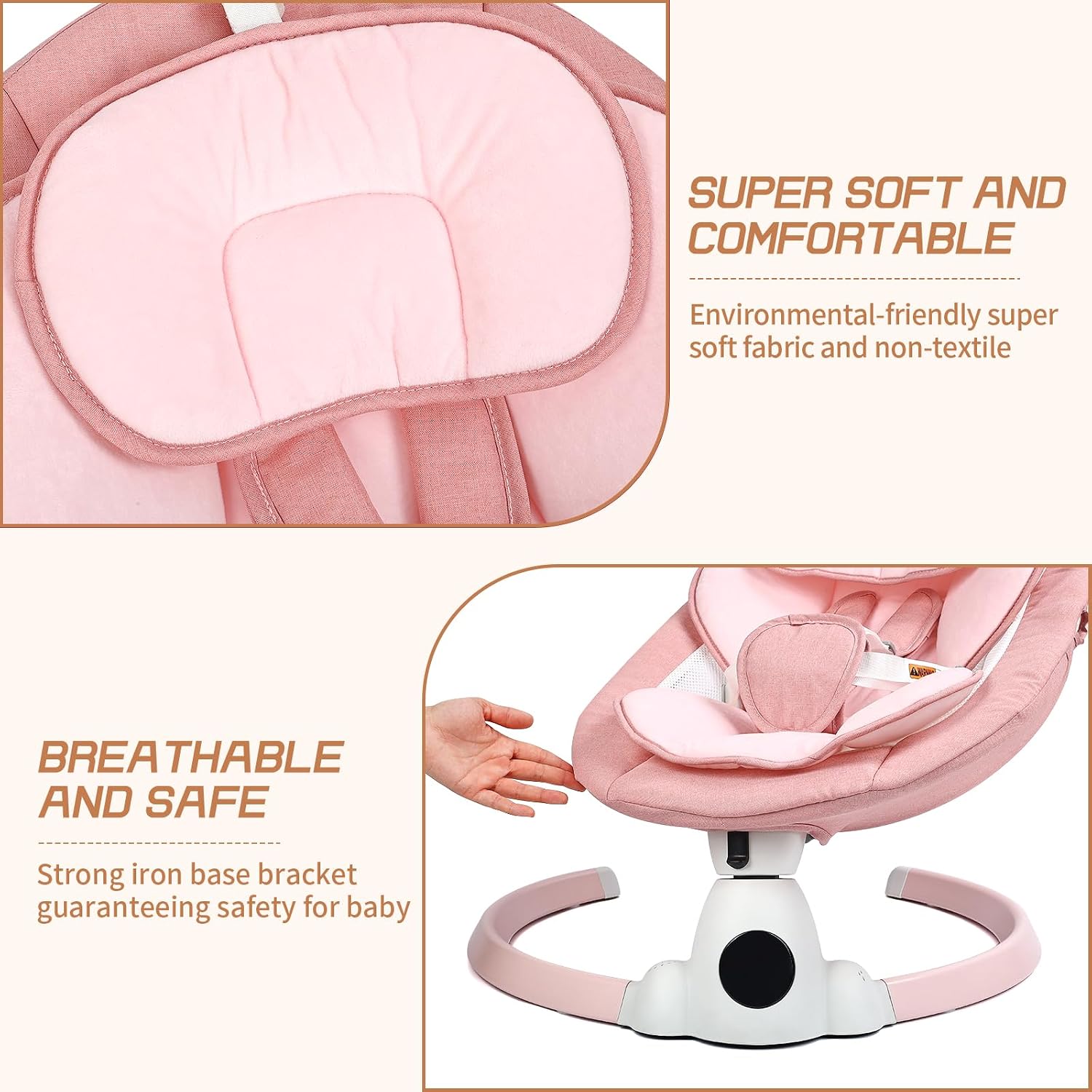 Detalle de Ansha Baby Swing for Infants, Pink Electric Swing with Bluetooth and Remote