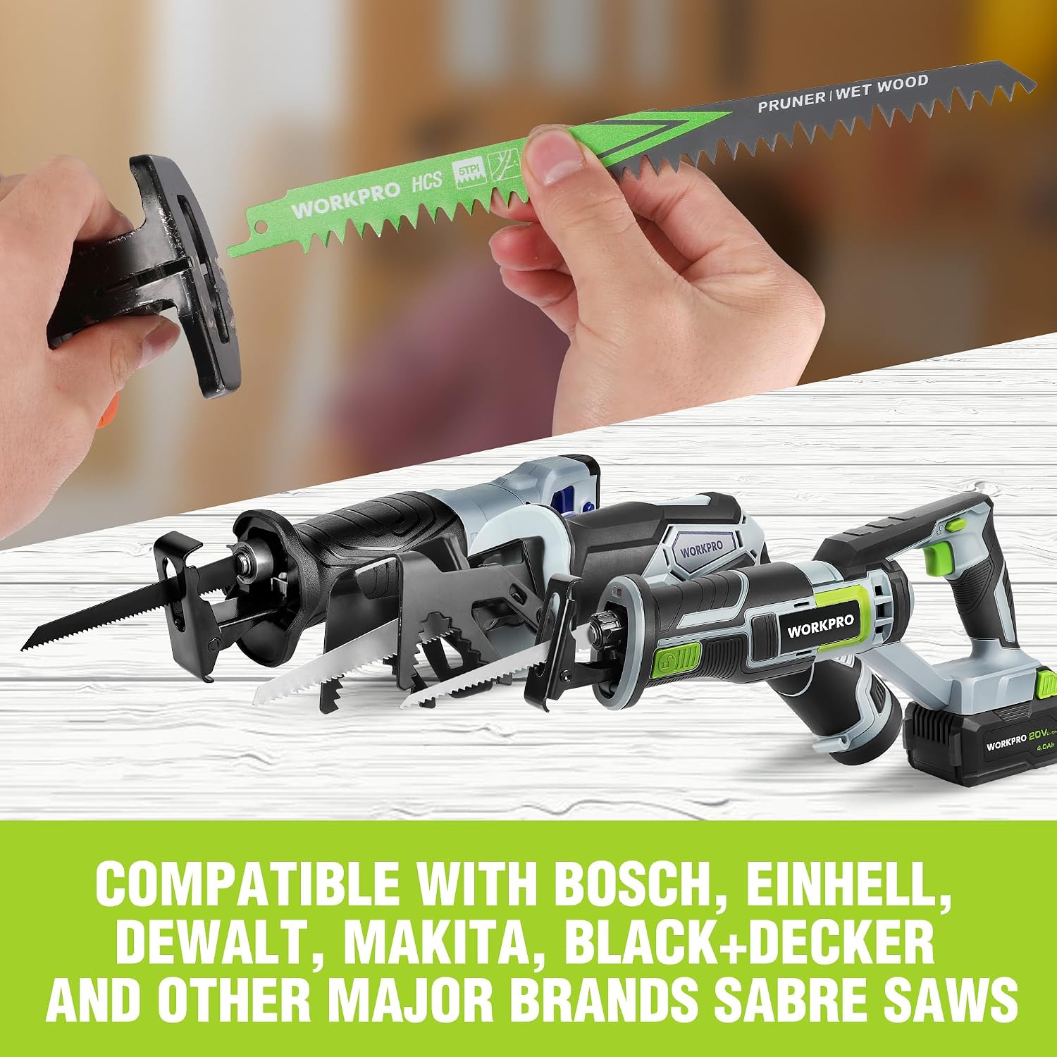 Detalle de WORKPRO 230mm 5-Piece Reciprocating Saw Blades Set (5 TPI) for Green Wood & Branches