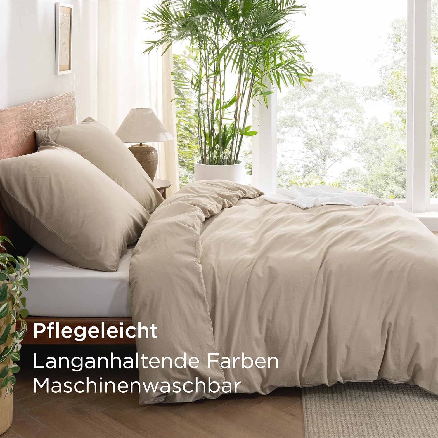Detalle de BEDSURE Bettwäsche 135x200 Baumwolle 4-teilig – Hazeltaupe, 2 Bettbezüge + 2 Kissenbezüge, Vorwäsche, Reißverschluss, OEKO-TEX