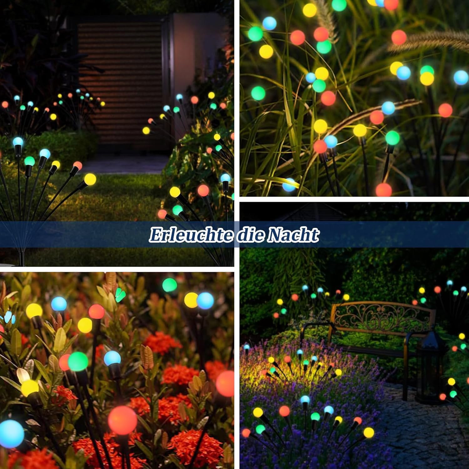 Thumbnail 3 de Cnulenzt Solarlampen für außen – 4 Stück 10LED bunte Glühwürmchen mit IP65, kabellose Gartenbeleuchtung