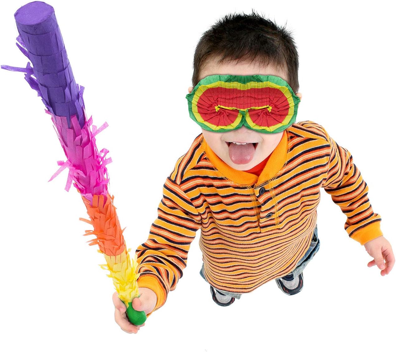 Detalle de GOODS+GADGETS® piñataset med ögonmask, käpp och färgglatt silkespapper