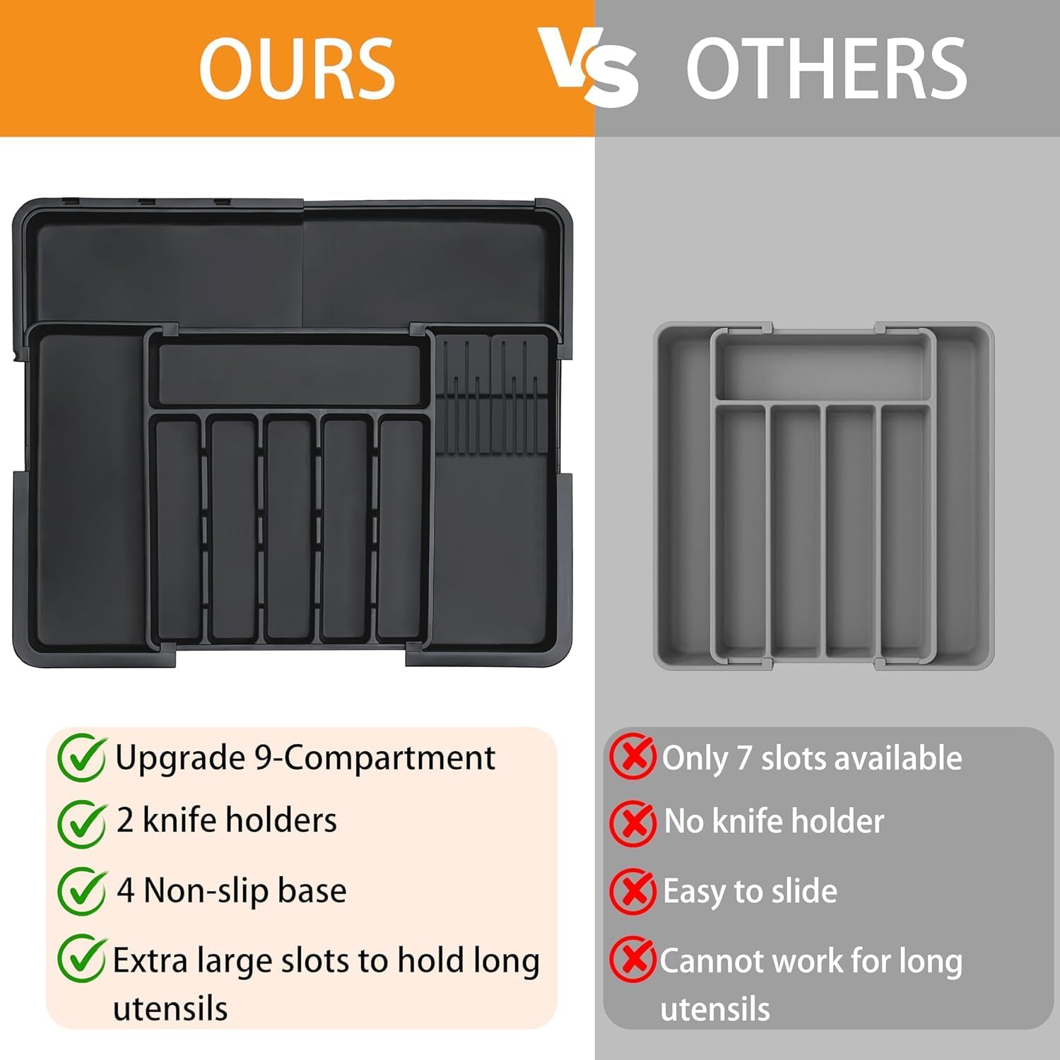 Detalle de Oillase Rectangular Expandable Cutlery Organizer, 6–9 Compartments, 2 Knife Blocks