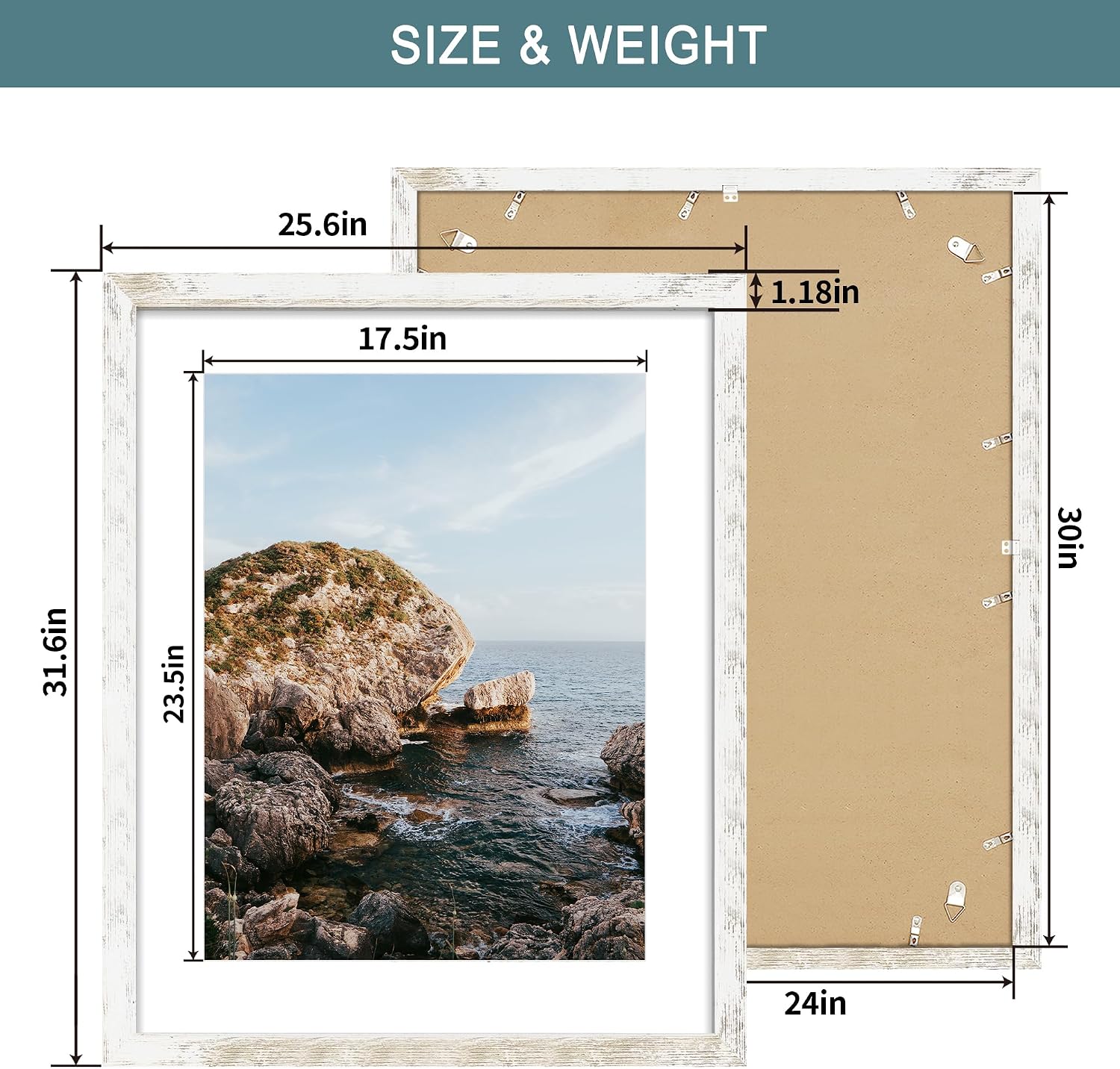 Detalle de iRahmen 24x30 Poster Frames, Set of 2 with 18x24 Mat, Distressed White