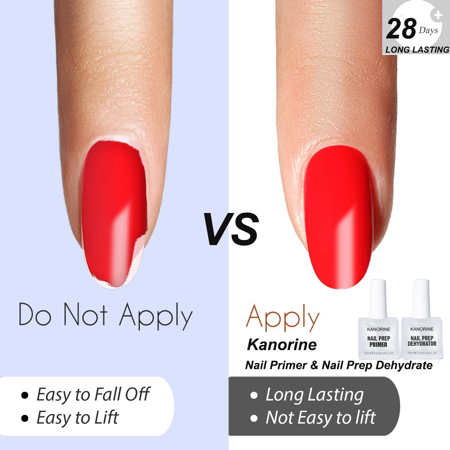 Detalle de Kanorine Natural Nail Prep : set déshydratant sans acide + apprêt (primer) pour vernis semi-permanent, gel et acrylique