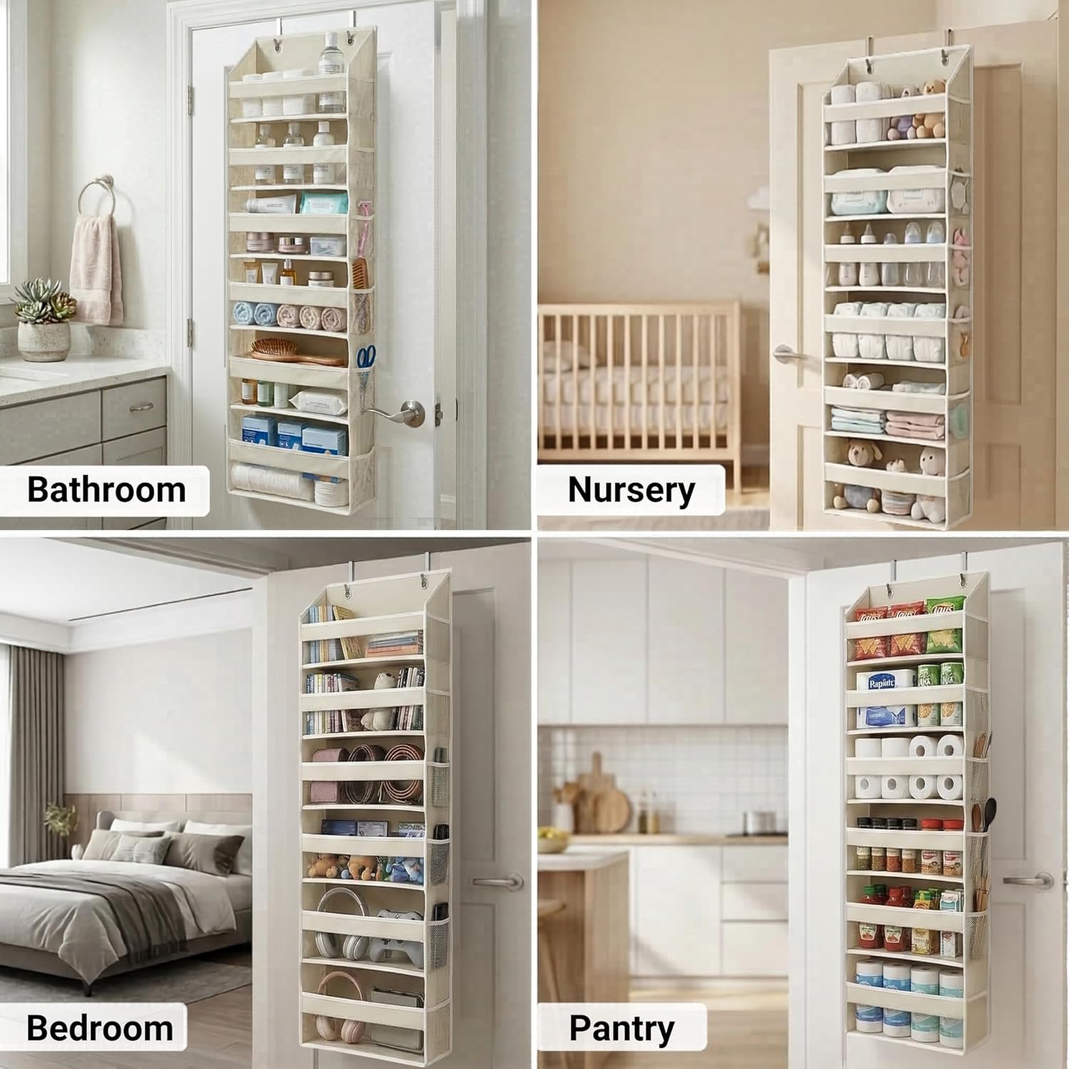 Thumbnail 5 de HOMELUX THEORY UPGRADED 6-Tier Over-the-Door Organizer (Ivory) with 12 Side Mesh Pockets