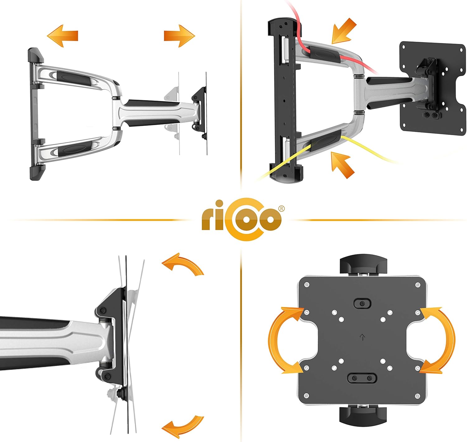 Thumbnail 2 de Support mural TV RICOO Support Murale S0722 orientable et inclinable universel 17-47" (VESA 200 x 200) argent
