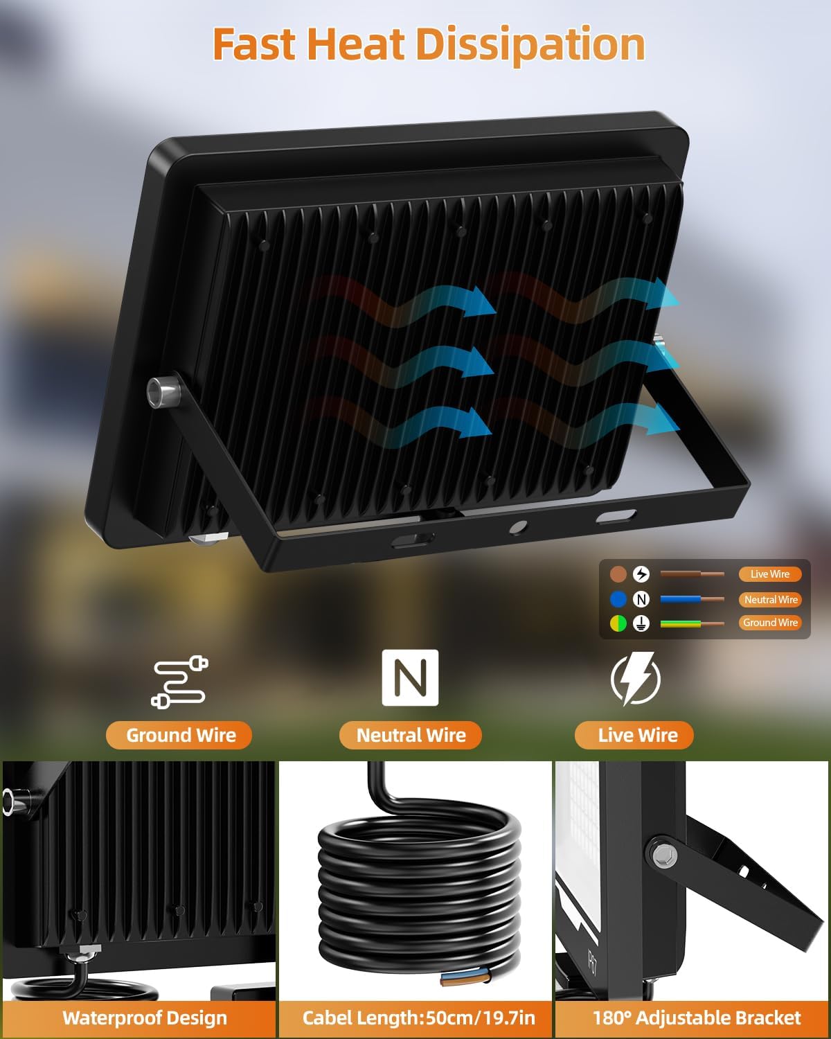Detalle 2 de TOPAUBUB Spot Projecteur LED Extérieur 100W – Puissance et robustesse pour l’éclairage extérieur