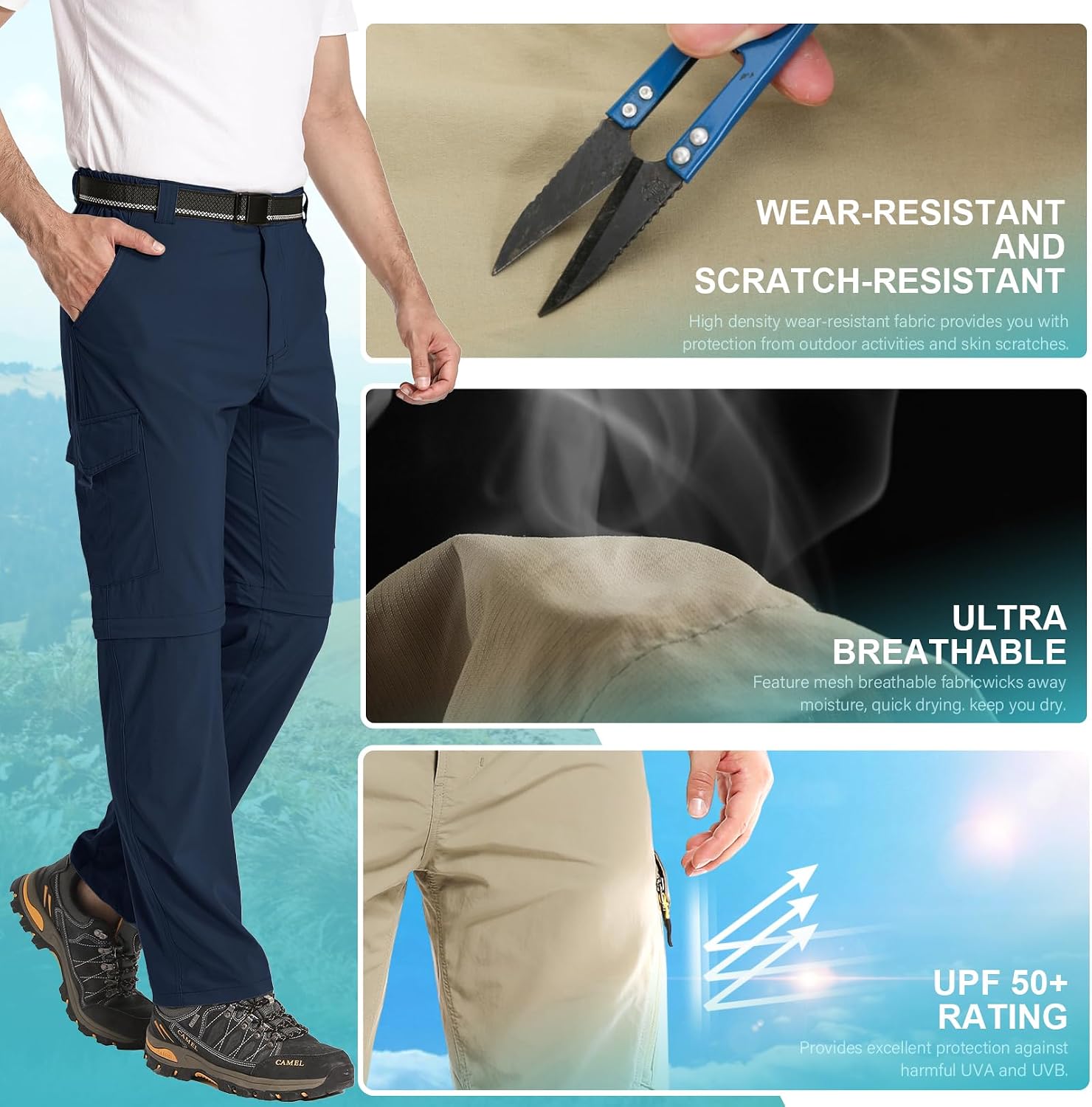 Detalle de mosingle men’s safari zip-off walking & hiking trousers – lightweight quick-dry convertible cargo pants