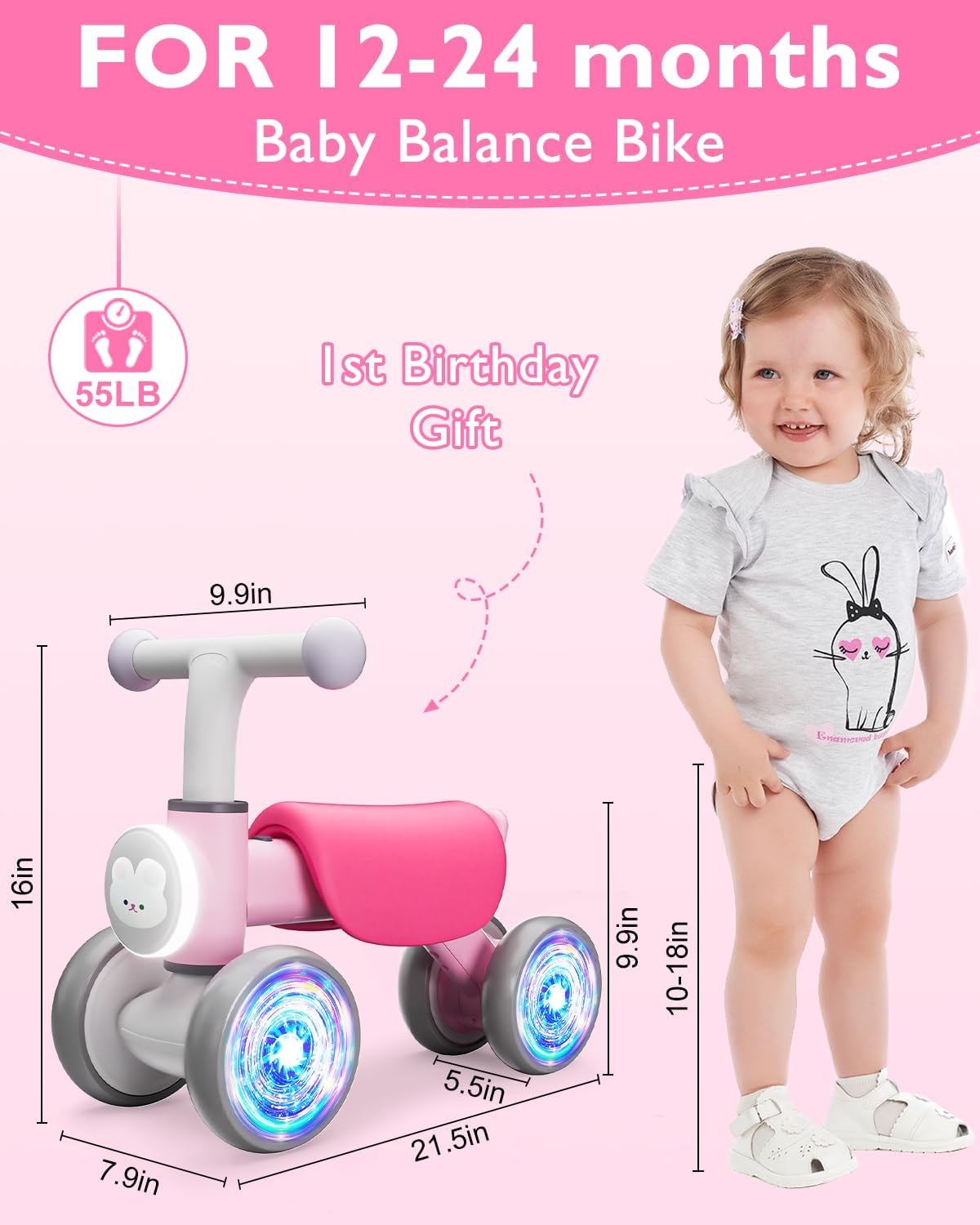 Detalle 2 de Toddler Toys Balance Bike 4-Wheel Light Music