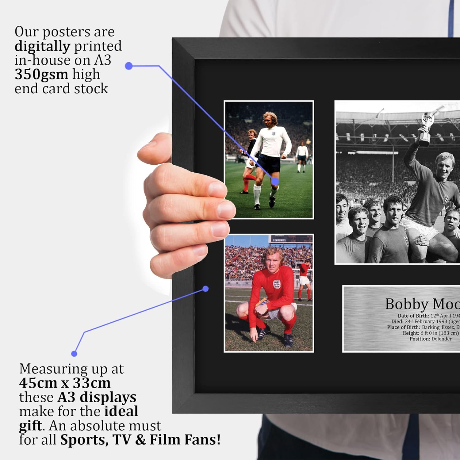Thumbnail 2 de HWC Trading A3 Bobby Moore England framed autograph-style print (330x445mm) – gift-ready football memorabilia