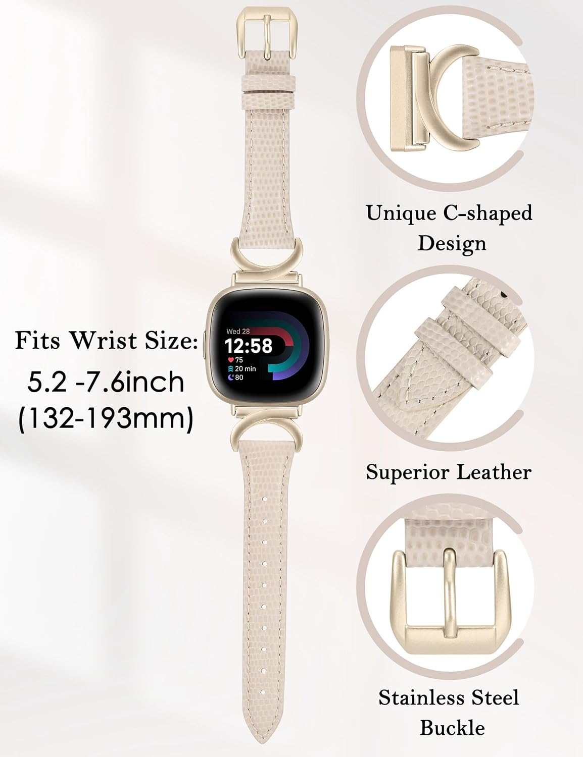 Detalle 2 de TOYOUTHS slim leather strap with C-shaped metal buckle for Fitbit Versa 4/Versa 3/Sense 2 (women)
