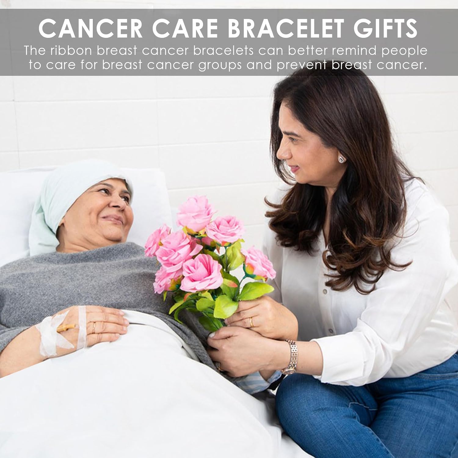 Thumbnail 2 de CERSLIMO Breast Cancer Care Bracelet for Women – Natural Stone Bead Bracelet with Inspirational Message Card