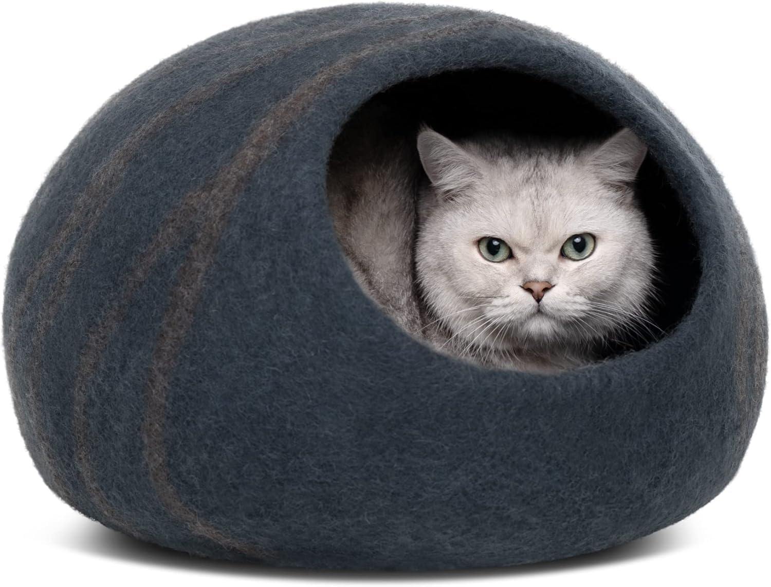 Detalle de MEOWFIA Cat Cave – Premium Felt Cat Bed (Medium) in Slate Grey, Handcrafted Merino Wool