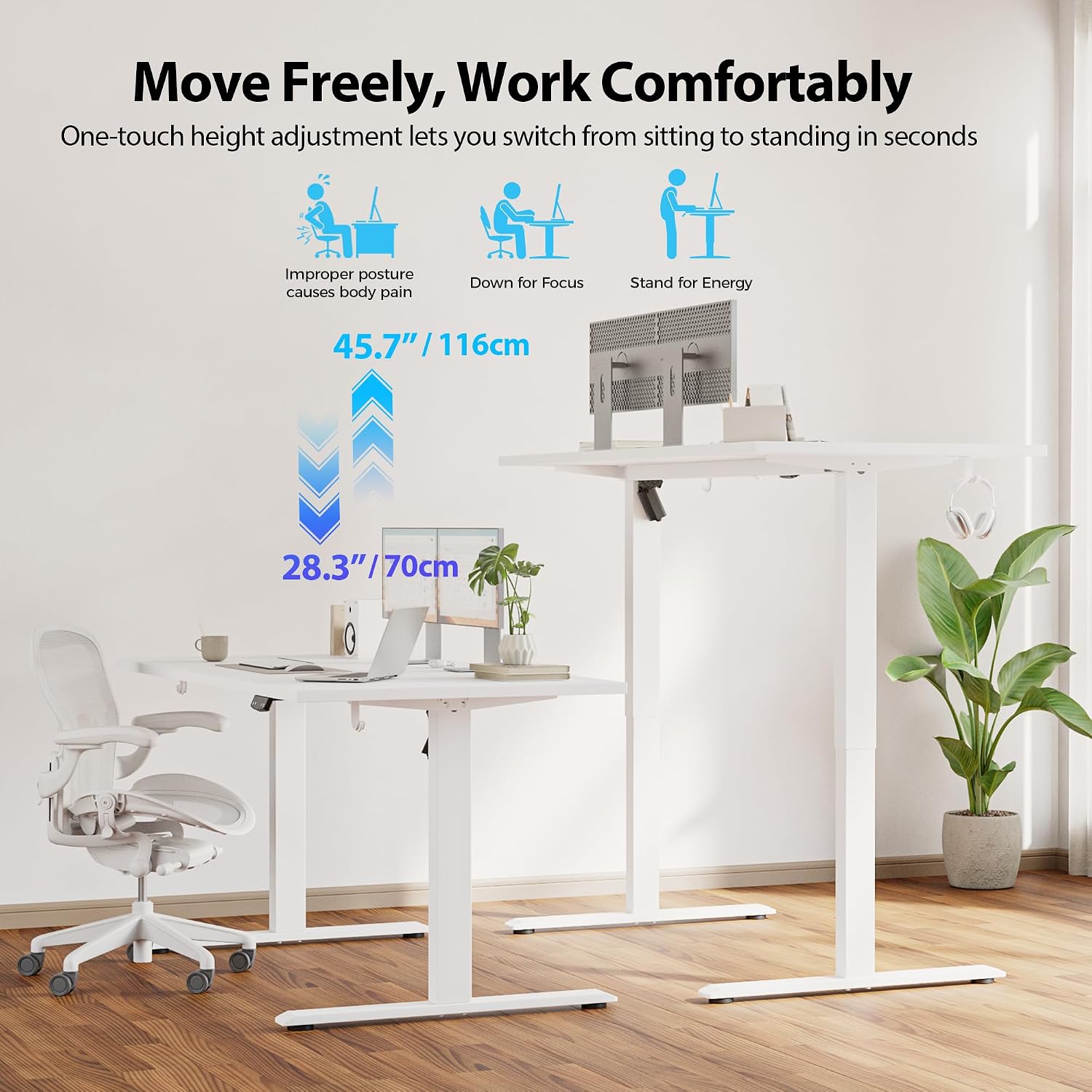 Detalle 2 de Agilestic DJ Electric Standing Desk, 55 x 28-Inch, Super White