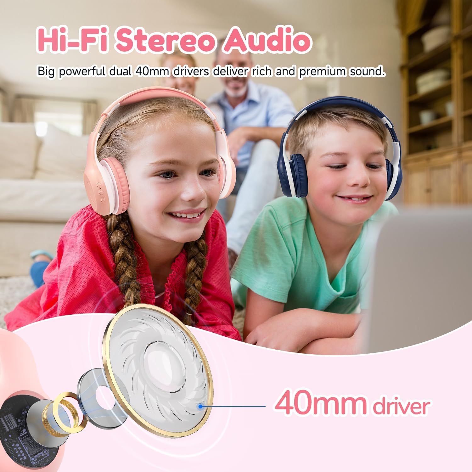 Thumbnail 1 de EarFun Bluetooth Kinder-Kopfhörer im 2er-Set (85/94 dB, bis 40 Std Akku, faltbar) – inklusive Sharing-Splitter