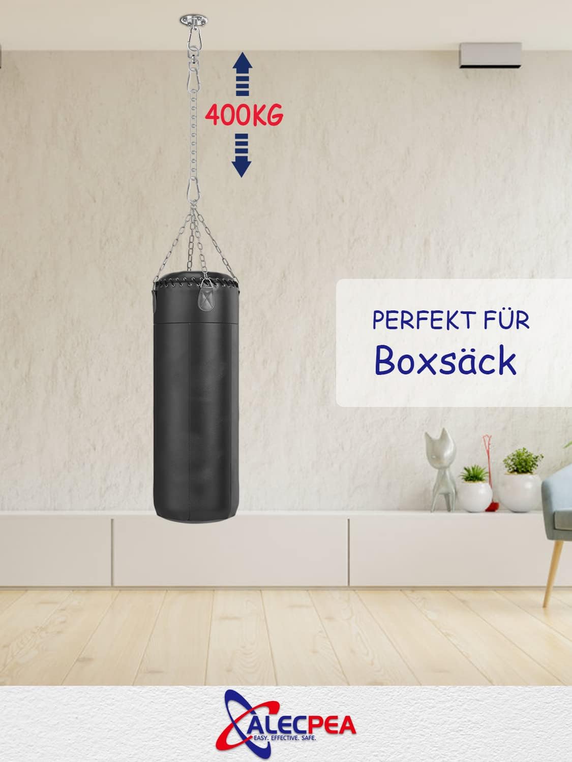 Thumbnail 6 de ALECPEA Deckenhaken: Edelstahl Deckenhalterung für Hängesessel bis 400 kg • 360° Drehung inkl. Verlängerungskette 30 cm und 3 Karabiner