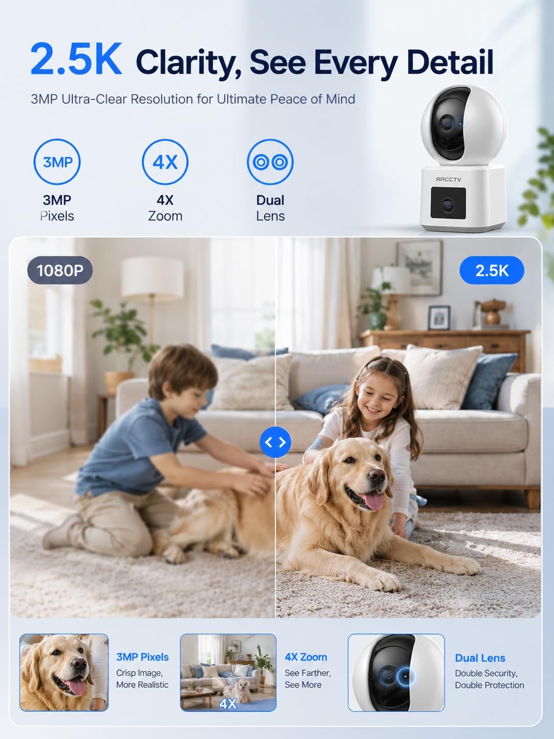 Thumbnail 3 de ARCCTV Y3 Indoor Security Camera, 360° Dual-Lens 2‑Pack with 24/7 Recording