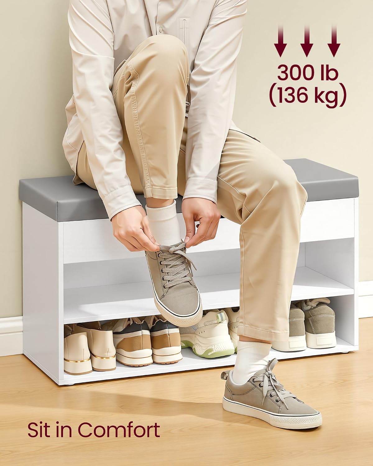 Thumbnail 5 de VASAGLE Shoe Bench with Cushion 30 x 80 x 44 cm