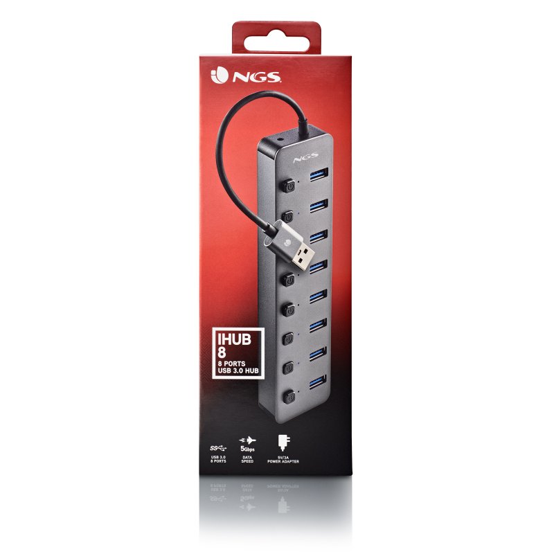 Detalle 2 de NGS IHUB8: Hub USB 3.0 de 8 puertos con interruptores y carga rápida BC1.2