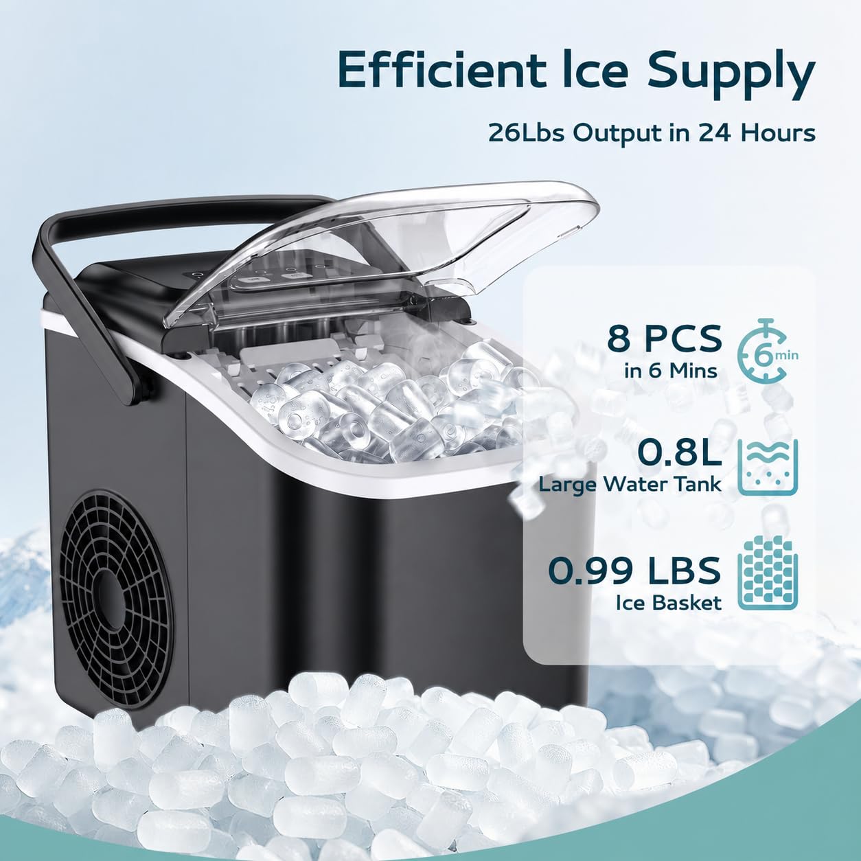 Detalle 2 de EKOJUCE countertop ice maker, 26 lbs/day