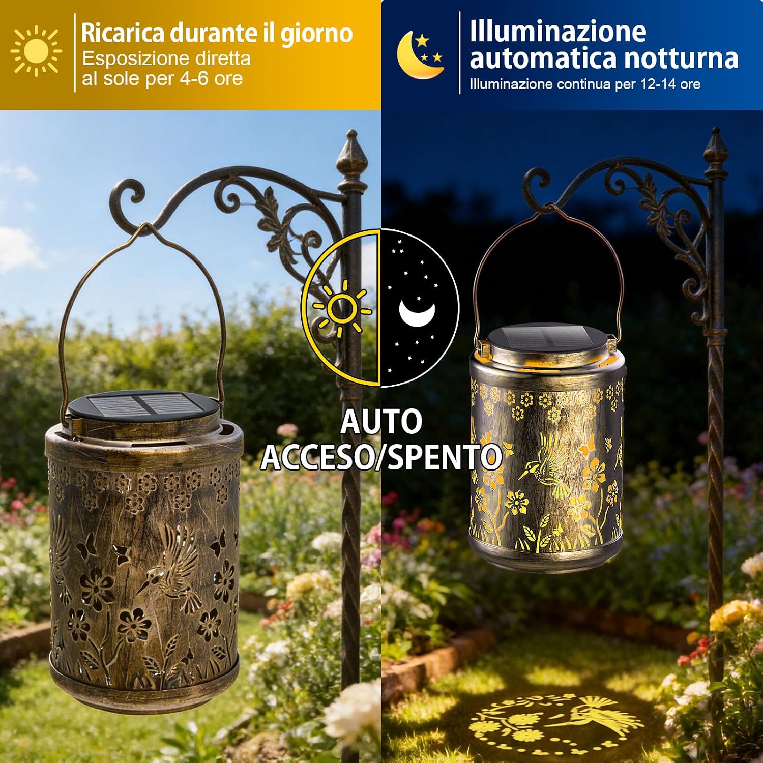 Detalle de SOLARBABY Lanterna Solare da Esterno, 2 Pezzi Colibrì in Metallo – Impermeabile IP65