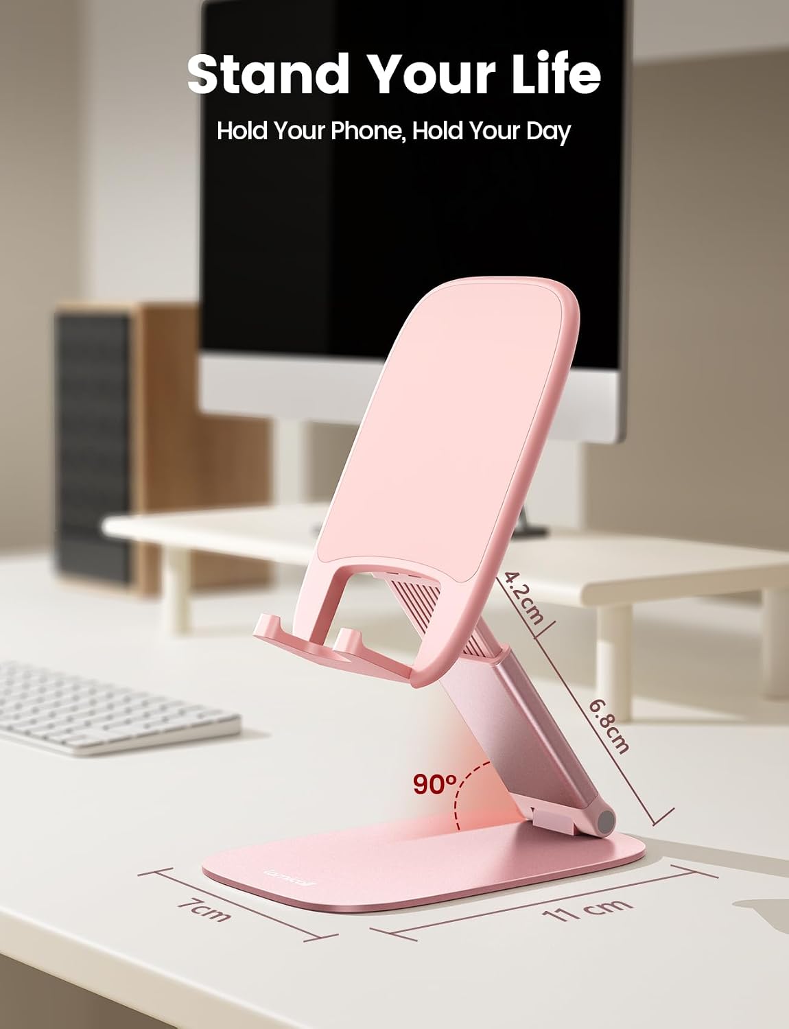 Detalle 2 de Lamicall Foldable Ultra-Thin Pink Phone Stand, Adjustable and Portable