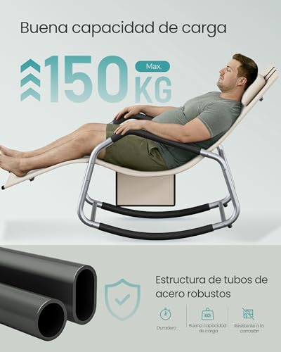 Detalle de SONGMICS Mecedora y Silla Tumbona GCB230WZ01 Beige: confort ergonómico con cojín ajustable y bolsillos