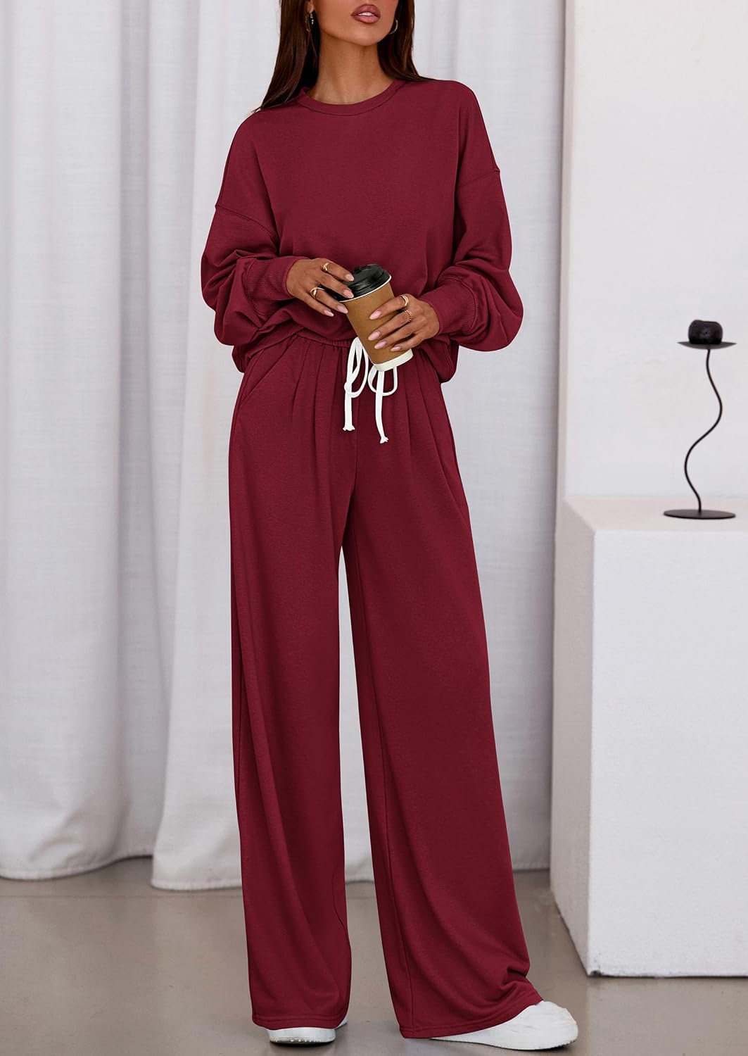 Detalle de PRETTYGARDEN PR1122 Women's Lounge Set with Wide-Leg Pants and Pockets