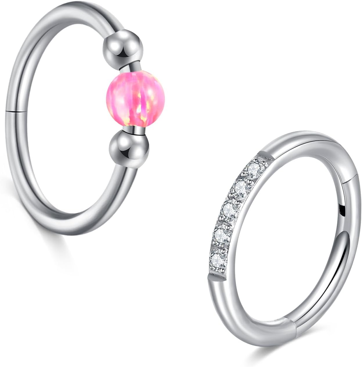 Thumbnail 6 de Briana Williams 4 Stück Septum Clicker Nasenring – 16G Edelstahl, 8 mm mit CZ-Opal, Segment Helix/Tragus Piercing
