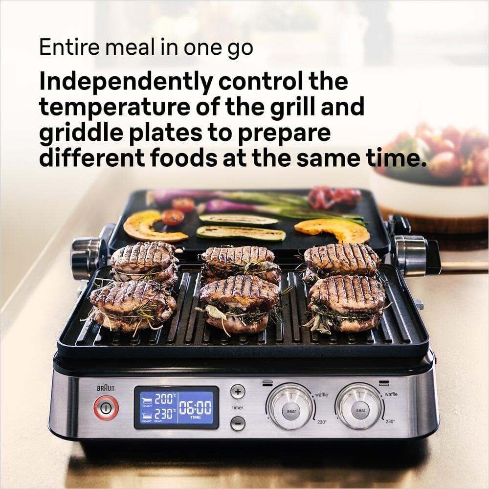 Detalle de Braun MultiGrill9 CG9043: Griglia Elettrica con 2 Termostati Indipendenti e Funzione BOOST