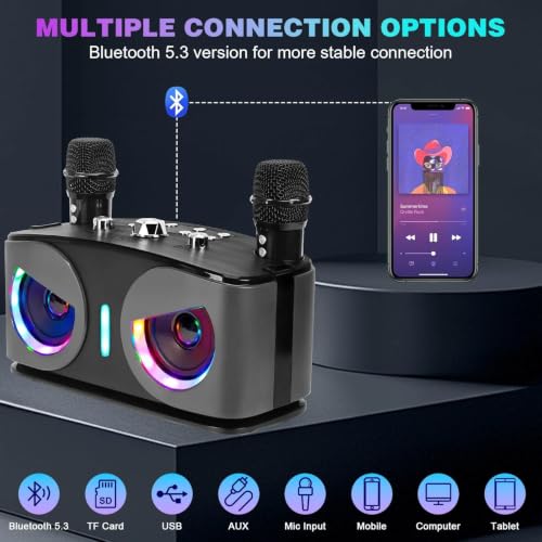 Thumbnail 1 de Máquina de Karaoke Drepint: dúo de micrófonos inalámbricos, Bluetooth 5.3 y luces LED para fiestas