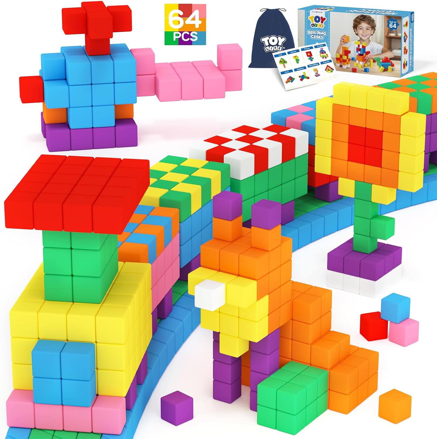 Detalle de 64PCS Magnetic Building Blocks Set (Magnet Cubes) for Kids Ages 3–8