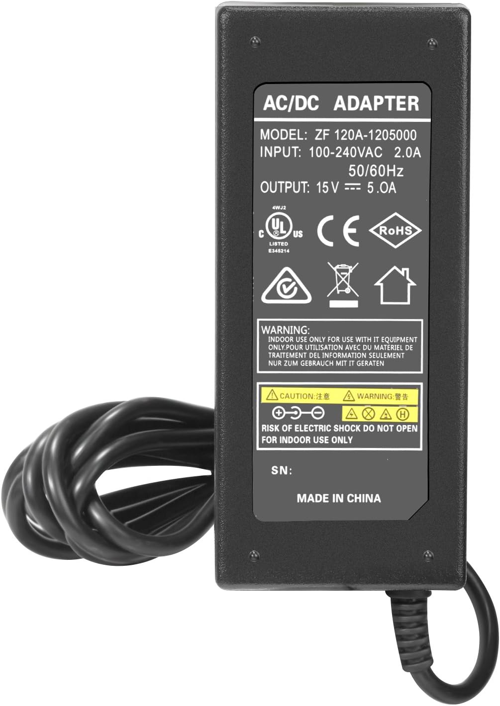 Thumbnail 4 de NEEWER alimentation secteur AC 220V vers DC 15V, câble 5A pour lampe anneau studio (noir)