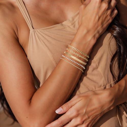 Detalle de Emibele Pulseras Oro 14K Baño Oro Mujer | Set Ajustable y Apilable en Acero Inoxidable