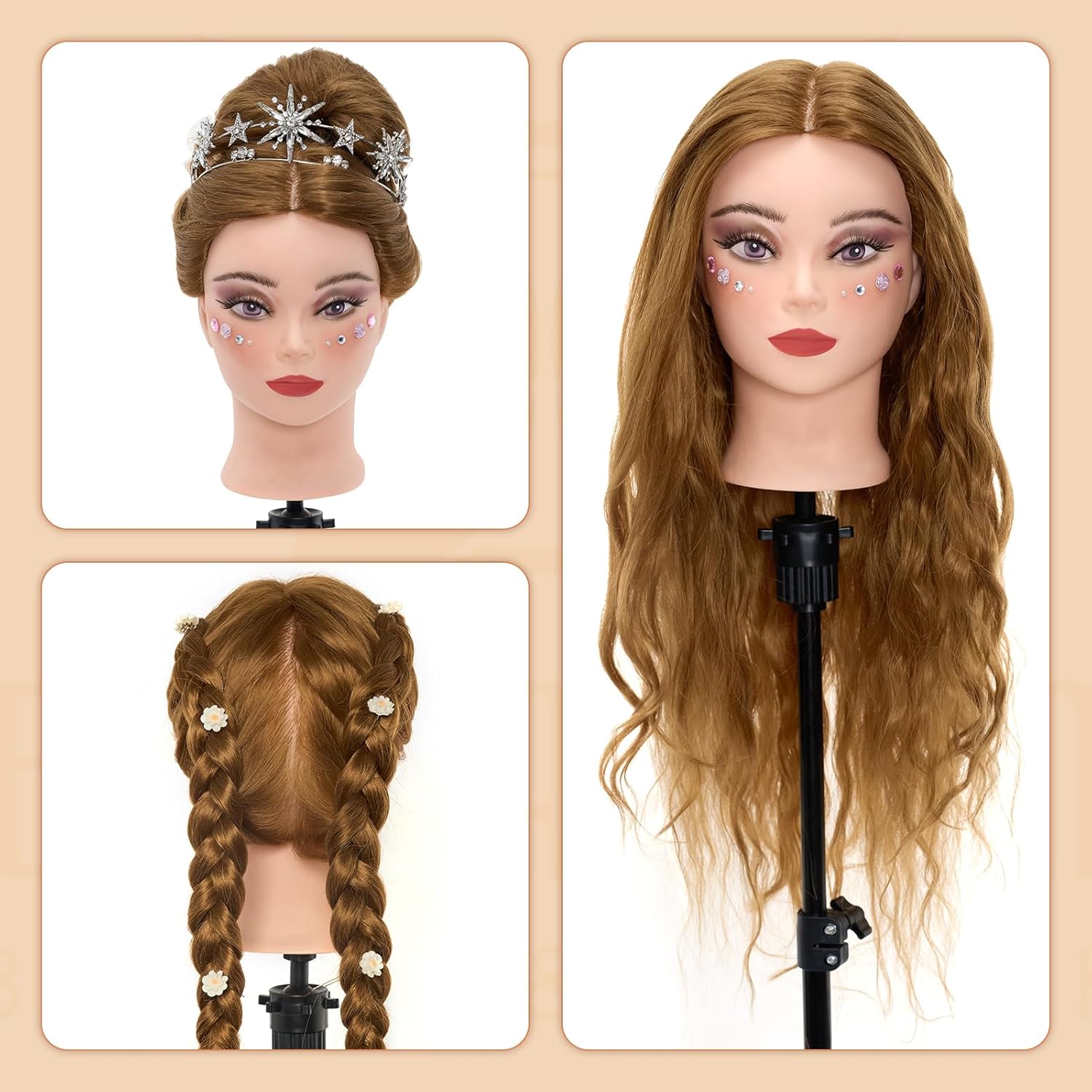 Thumbnail 6 de Neverland Beauty & Health Trainingskopf 71 cm mit 60% Echthaar – Friseur-Mannequin-Kopf inkl. Tischklemme und Werkzeug-Set