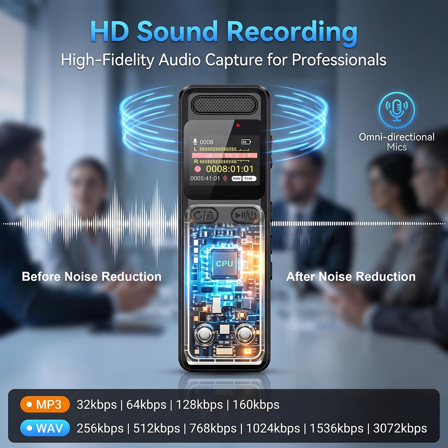 Detalle 2 de Liebssen V75 64GB Voice Recorder with One-Slide Recording and Noise Reduction