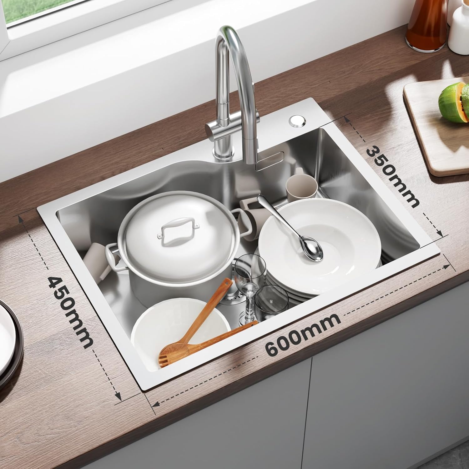 Detalle 2 de CECIPA lavello cucina 60x45 cm in acciaio inox 1 vasca con foro e cestello