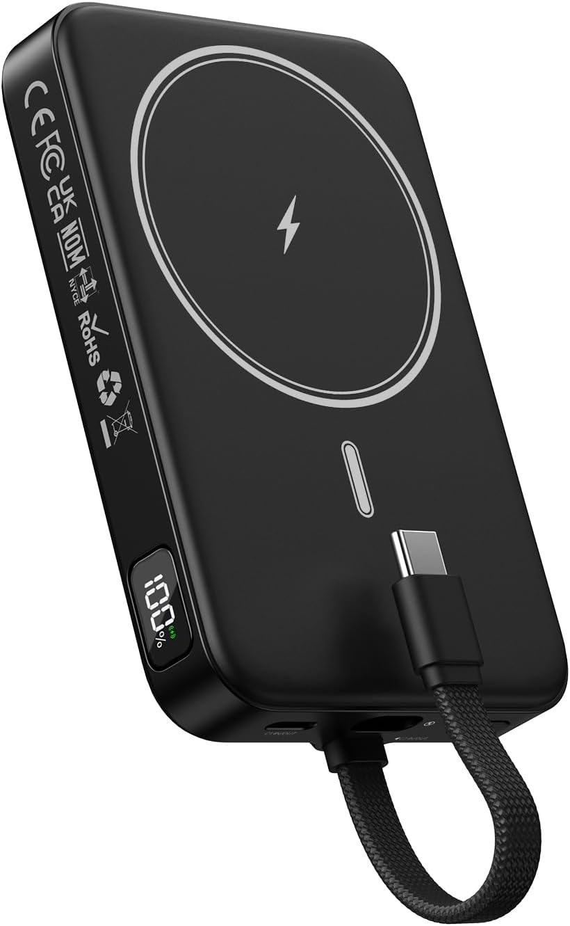Detalle de GREPRO Magnetic Power Bank 10000mAh with 22.5W USB-C Cable — MagSafe compatible