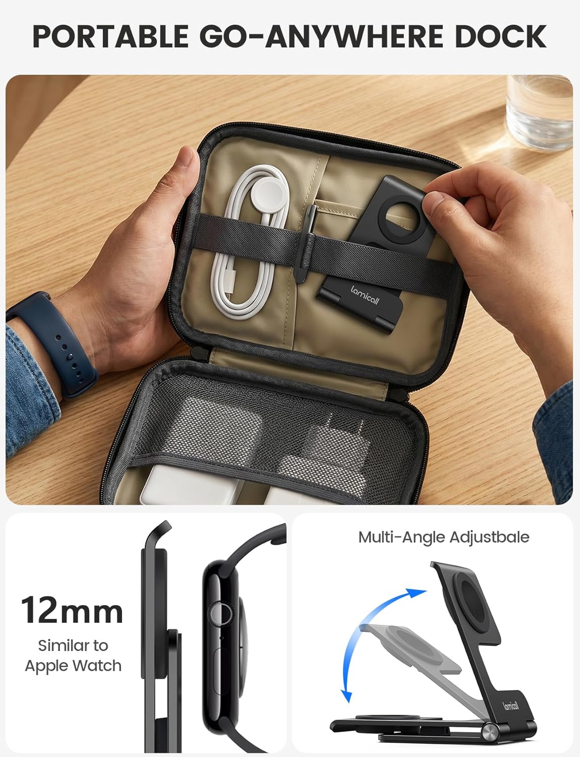 Thumbnail 3 de Lamicall Foldable Charger Stand for Apple Watch (Ultra-thin desk & travel holder, black) — Not a charger