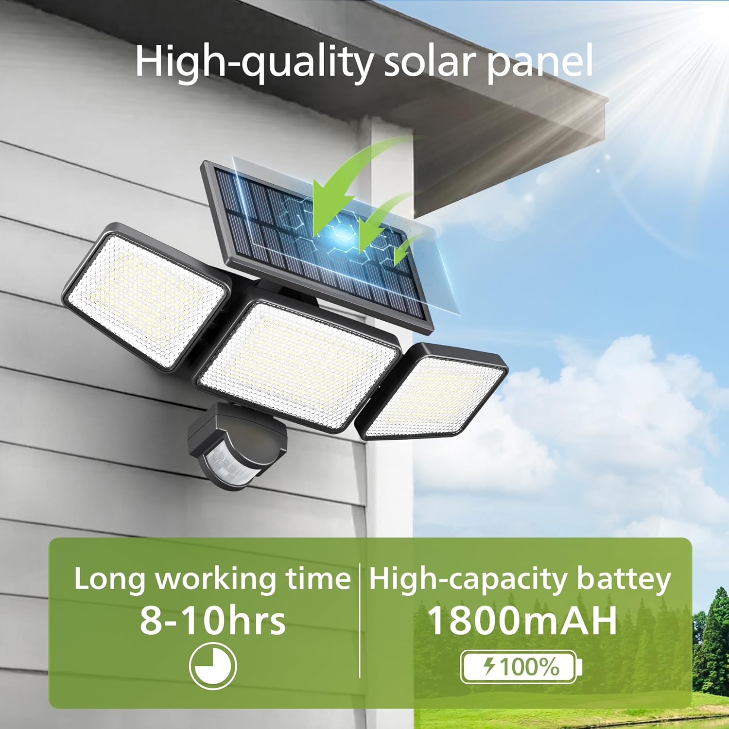 Detalle de Philips Solar Security Light Outdoor 302-LED Solar Wall Floodlight with PIR (3 heads, IP65)