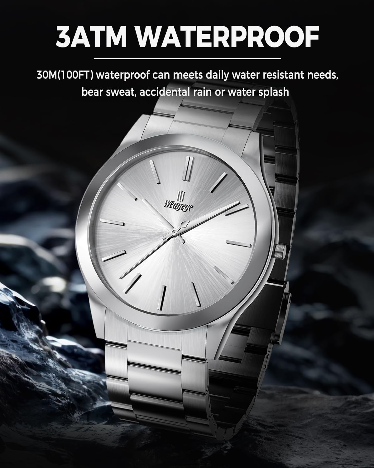 Thumbnail 2 de Weayege Herren Analog-Uhr mit Quarzwerk, Edelstahlarmband, wasserdichtes Mesh-Design (44 mm)